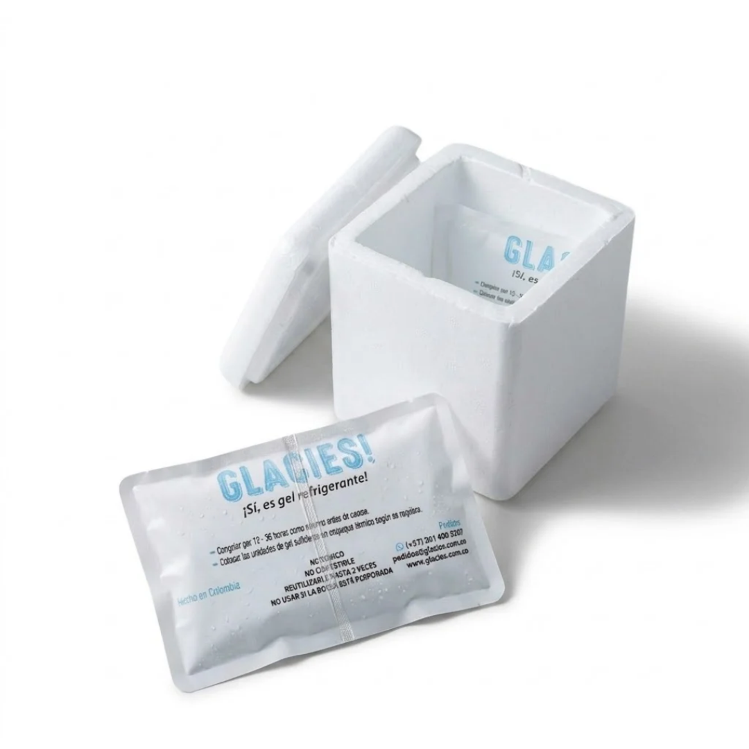 Gel Refrigerante GLACIES 100 g Doblable – Para Neveras de Insulina en empaque térmico de icopor.
